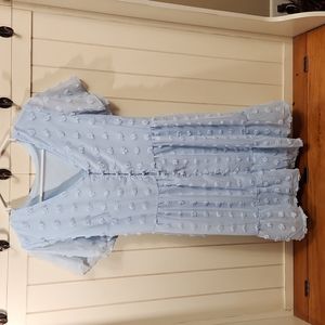 Short Sleeve Chiffon Pom-Pom Dress Power Blue - Medium